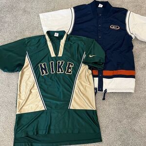 2-Vintage NIKE Sewn Basketball Warm Up Shooter Jersey Jacket Retro Satin Snap-L